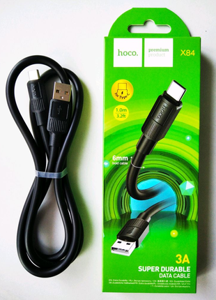 Кабель USB Type-C черный 1 метр Hoca - быстрая зарядка