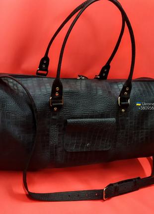 Чорна шкіряна сумка через плече. Чорна сумка з крокодила.