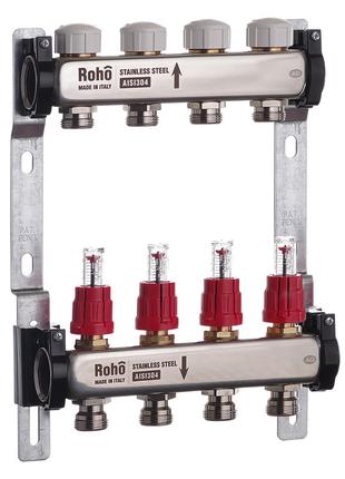 Коллектор с расходомером и термостатическими клапанами Roho R8...