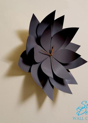 Великий металевий настінний годинник "black steel flower"