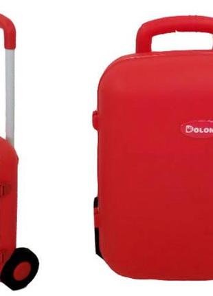 Іграшкова дитяча валіза, червона на колесах з ручкою, DOLONI 0...