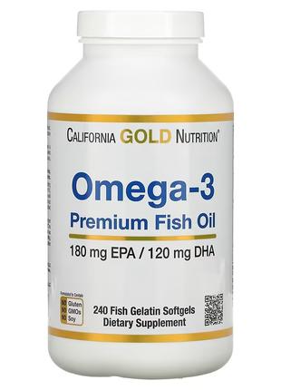 Омега-3, 240 капсул, рыбий жир California Gold Nutrition