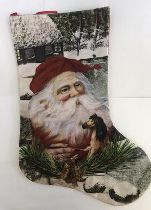 Носок для подарков новогодний с принтом 34*24 см