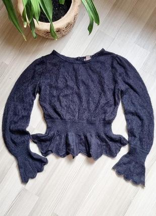 Вовняна мохерова ніжна кофта джемпрер светр з жабо баскою