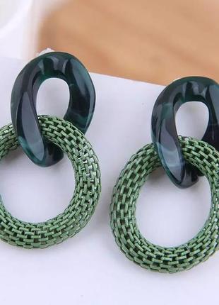 Сережки зелені акрилові пусети цепка кульчики пластик серьги з...