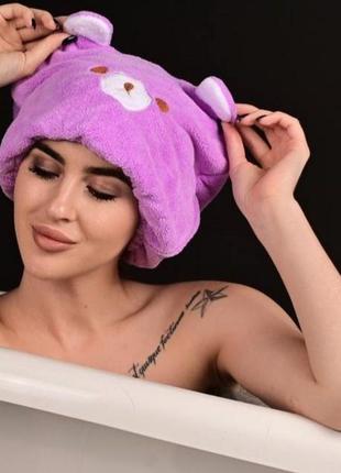 Рушник шапка  для сушіння волосся,  чалма рожева , фіолетова ,...