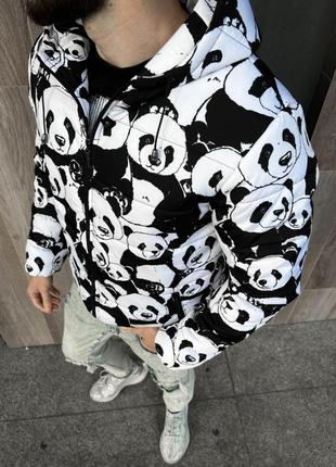 Куртка черная с белыми пандами