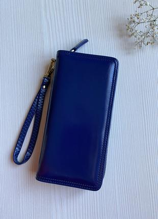 Стильный женский кошелек- портмоне из эко кожи синего цвета с ...