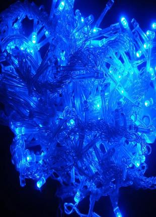 Гирлянда штора 200 LED, синяя, 2*2м, прозрачный провод