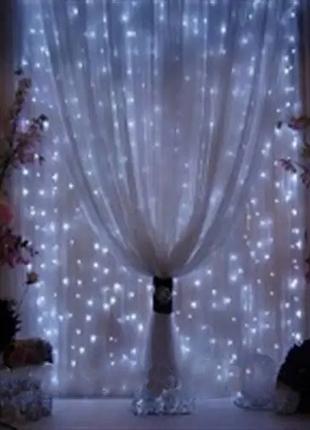 Гирлянда штора-завеса 480 LED, холодный белый, 3*2.5м, прозрач...