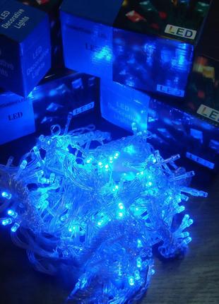 Гирлянда нитка синяя, 240LED, прозрачный провод, 13м