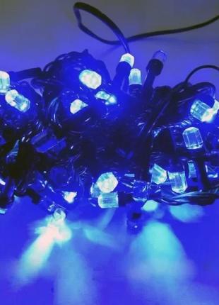 Гирлянда нить Кристалл LED100, синий, 6.5м, черный провод