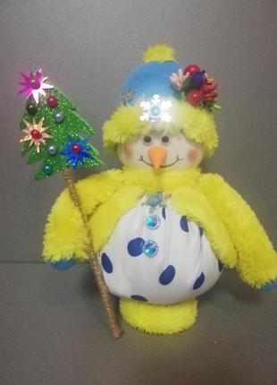 Интерьерная игрушка веселый снеговик ручная работа