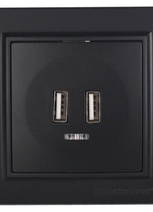 Розетка USB (2 порти) Бездоганний графіт Enzo 2A IP22