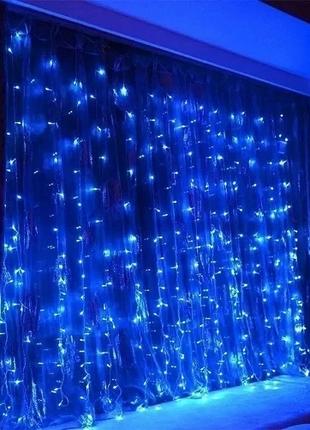 Гирлянда водопад 300 LED, синий, 2*2м, прозрачный провод