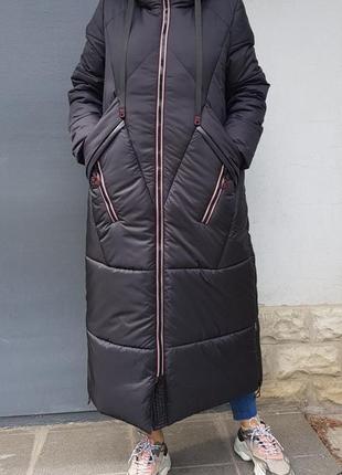 Базовая черная макси-куртка пальто на холодную зиму