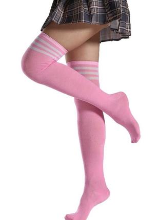 Жіночі гольфи зі смужками вище коліна рожеві панчохи аніме кав...