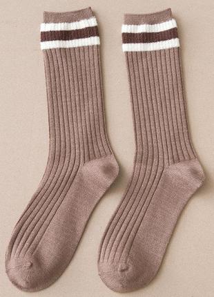 Женские длинные носки в рубчик моко с полосками высокие носки ...