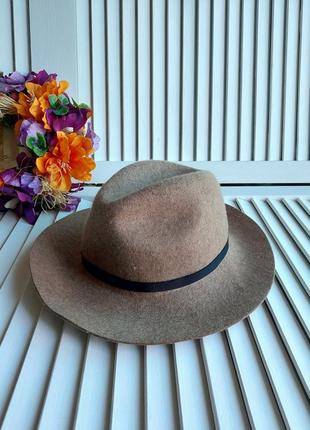 Шляпа теплая 100% шерсть с полями тёмно бежевая капучтно цвет ...