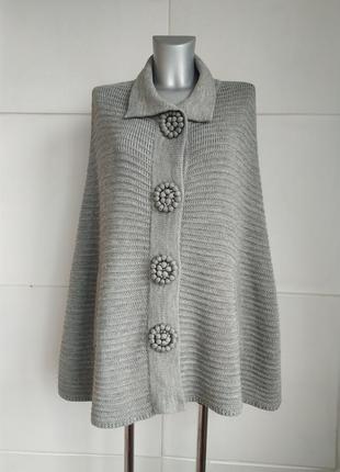 Стильный шерстяной свитер-пончо etincelle couture серого цвета...
