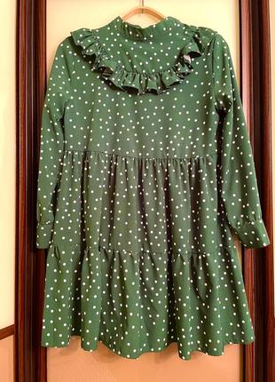 Нова сукня зелена в горошок / платье зеленое в горошек с рюшам...