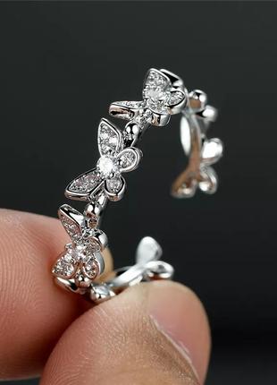 Сияющее кольцо с бабочками, колечко с бабочкой, серебро, украш...