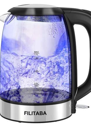 Електричний чайник, скляний чайник об'ємом 1,7 л із синім інди...