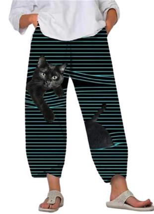 Симпатичные широкие штанишки. брюки овер-сайз.штаны с котиками.