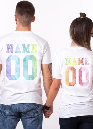 Парные именные футболки - Multicolor Watercolor [Цифры и имена...