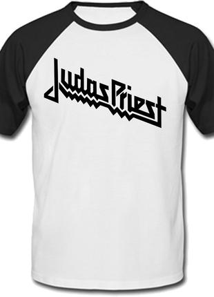 Футболка Judas Priest - Black Logo (белая с чёрными рукавами)