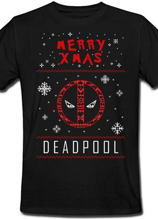 Футболка новогодняя "Merry Xmas Deadpool" (чёрная)