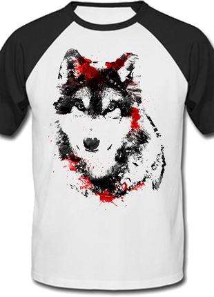 Футболка Fat Cat Wolf - Black and red (белая с чёрными рукавами)