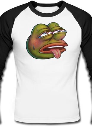 Футболка с длинным рукавом Ahegao pepe (белая с чёрными рукавами)