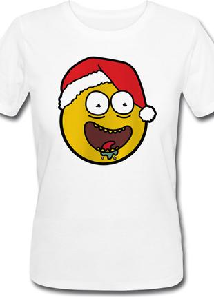 Женская новогодняя футболка Rick Christmas Smiley (белая)