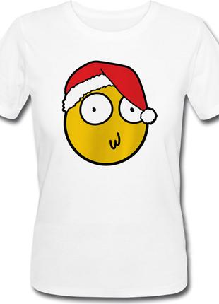 Женская новогодняя футболка Morty Christmas Smiley (белая)