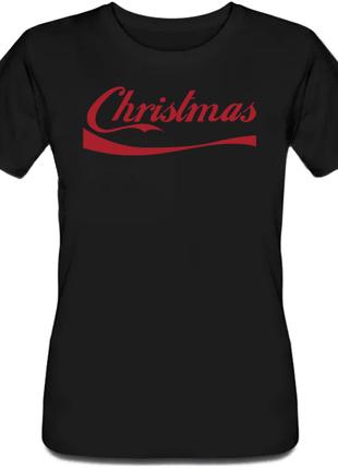 Женская новогодняя футболка Christmas (Coca-Cola Font) (чёрная)
