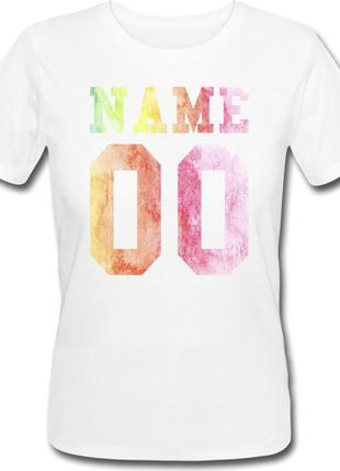 Женская именная футболка - Multicolor (принт спереди) [Цифры и...