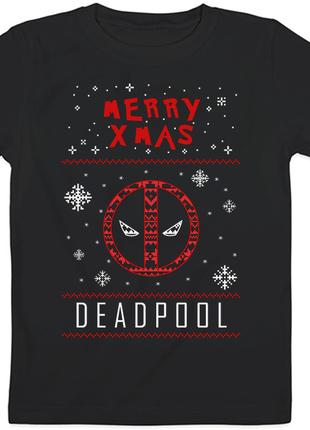 Детская новогодняя футболка "Merry Xmas Deadpool" (чёрная)