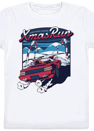 Детская новогодняя футболка "Xmas Run" (белая)