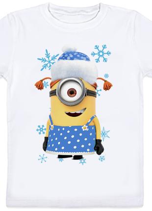 Детская новогодняя футболка Новогодний Миньон (для девочки)