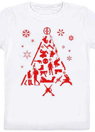 Детская новогодняя футболка "Deadpool Tree" (белая)