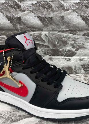 Кроссовки женские Nike Air Jordan высокие чёрно-серые-красные ...