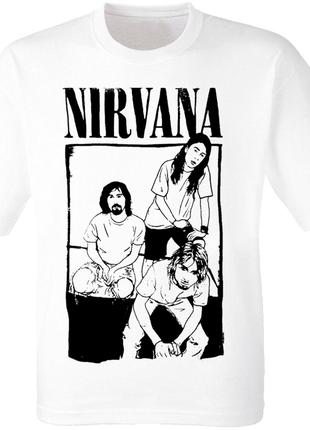 Футболка Nirvana - Cartoon Sitting Photo (белая)