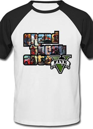 Футболка Grand Theft Auto 5 - GTA V (белая с чёрными рукавами)