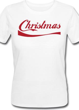 Женская новогодняя футболка Christmas (Coca-Cola Font) (белая)
