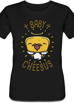 Женская новогодняя футболка Baby Cheesus (чёрная)