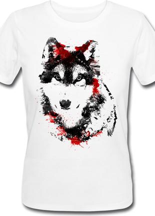 Женская футболка Fat Cat Wolf - Black and red (белая)
