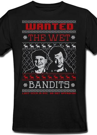 Футболка новогодняя "Home Alone - Wanted The Wet Bandits" (чёр...