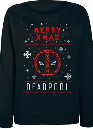 Женский новогодний свитшот "Merry Xmas Deadpool" (чёрный)