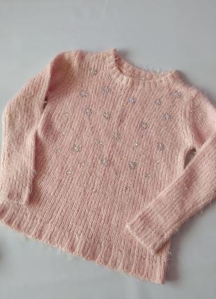 Нежно розовый пушистый джемпер свитер р.10-11 лет